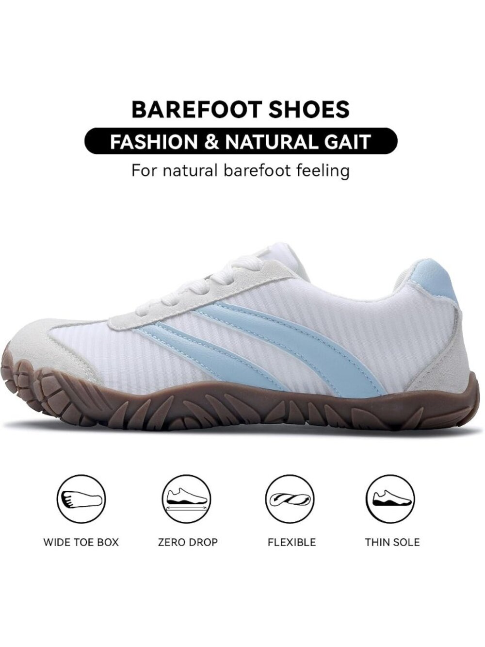 Women's White Blue Mesh Rubber Sole Wide Toe Casual Tennis Sneakers Shoes - Picture 2 of 6